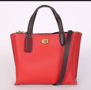 NWT Coach Willow 24 Leather Tote with Strap Red and Dustbag